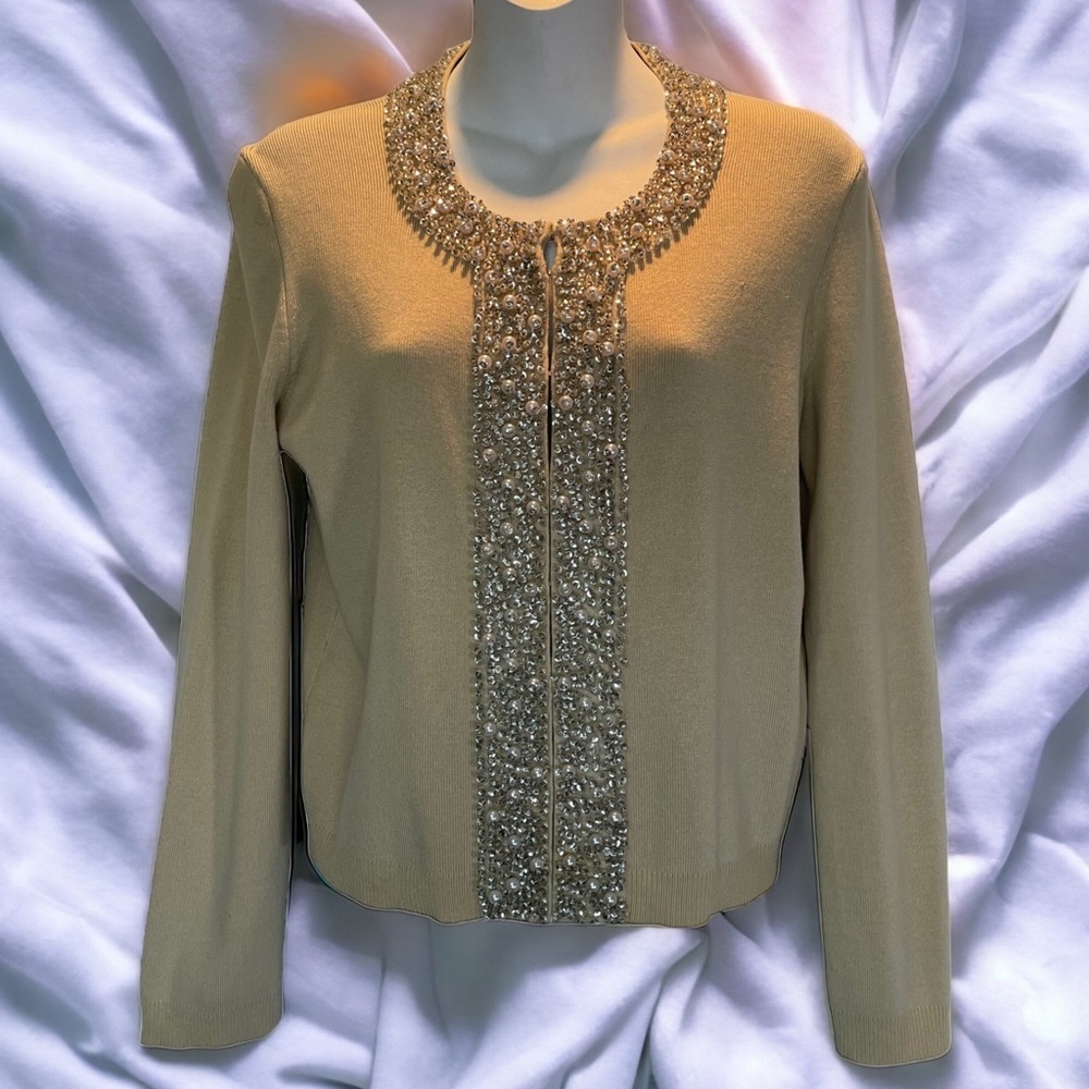 Vintage 90s Beaded Silk-Blend Cardigan Sweater